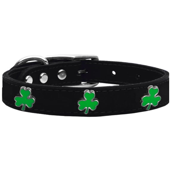 Mirage Pet Products Leather Shamrock Dog Collar, Black, S