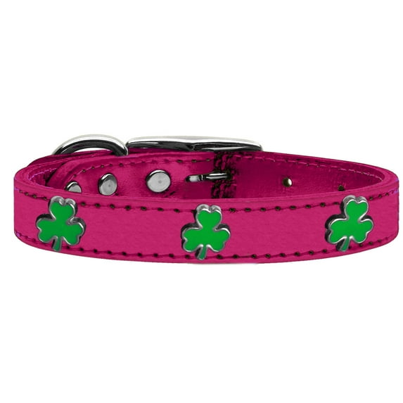 Mirage Pet Products Leather Shamrock Dog Collar, Pink, S
