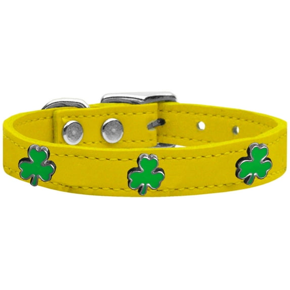 Mirage Pet Products Leather Shamrock Dog Collar, Yellow, M