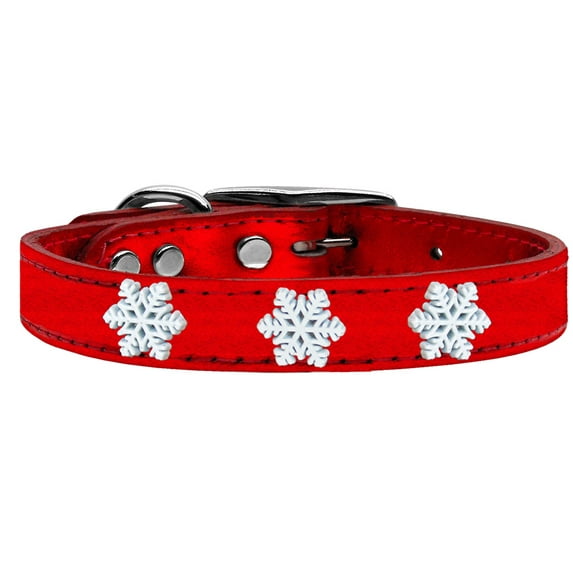 Mirage Pet Products Leather Snowflake Dog Collar, Red, L