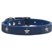 Mirage Pet Products Leather Star Dog Collar, Blue, XL/XXL