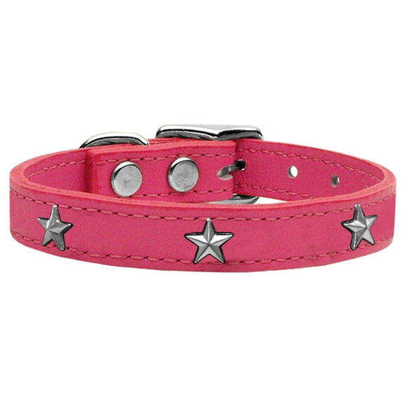 Mirage Pet Products Leather Star Dog Collar, Pink, S/M