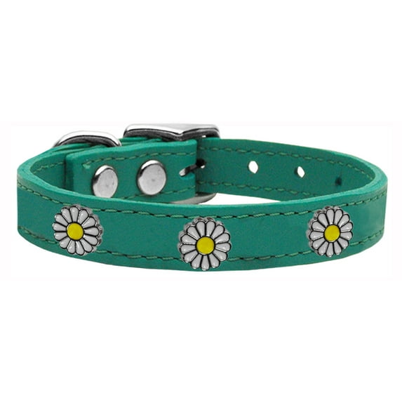 Mirage Pet Products Leather White Daisy Dog Collar, Jade, S