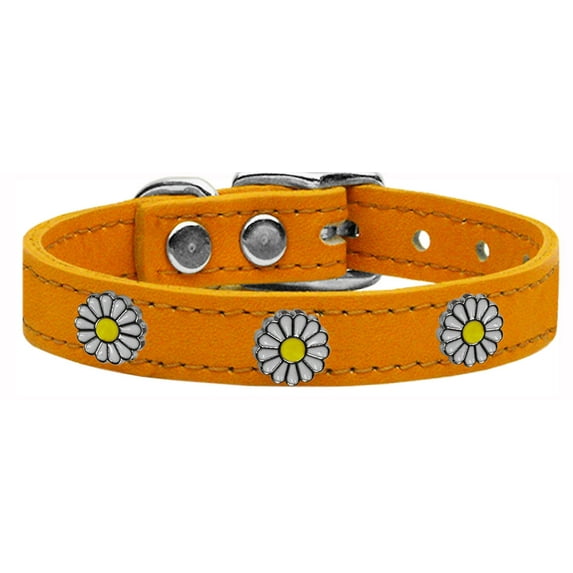 Mirage Pet Products Leather White Daisy Dog Collar, Mandarin, S