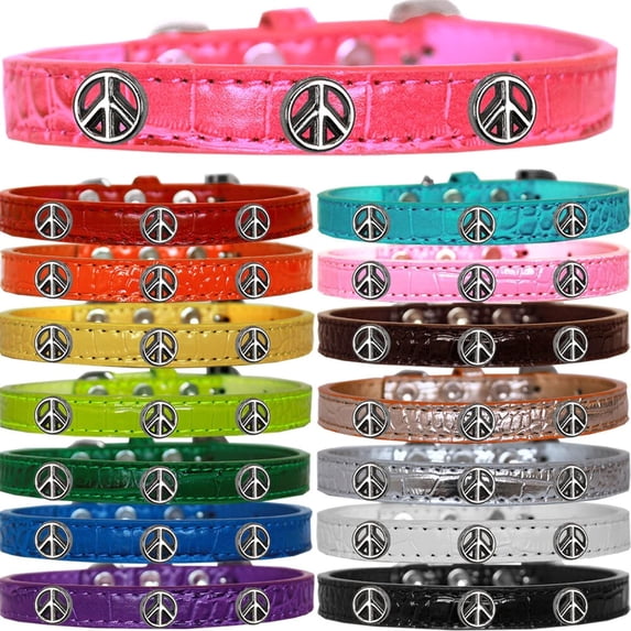 Peace Sign Widget Croc Dog Collar Bright Pink Size 10