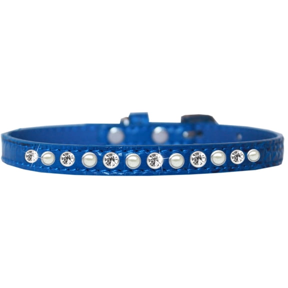 Dog, Puppy and Pet Designer Croc Collar, "One Row Pearl  Clear Crystals Rimsets"