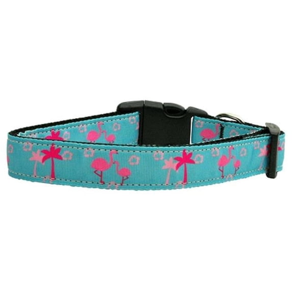 Mirage Pet Products Pink Flamingos Nylon Ribbon Dog Collar XL