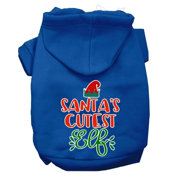 Santa's Cutest Elf Screen Print Dog Hoodie Small Blue