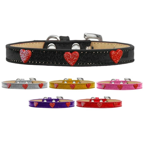 Mirage Pet Red Glitter Heart Widget Dog Collar Purple Ice Cream Size 18
