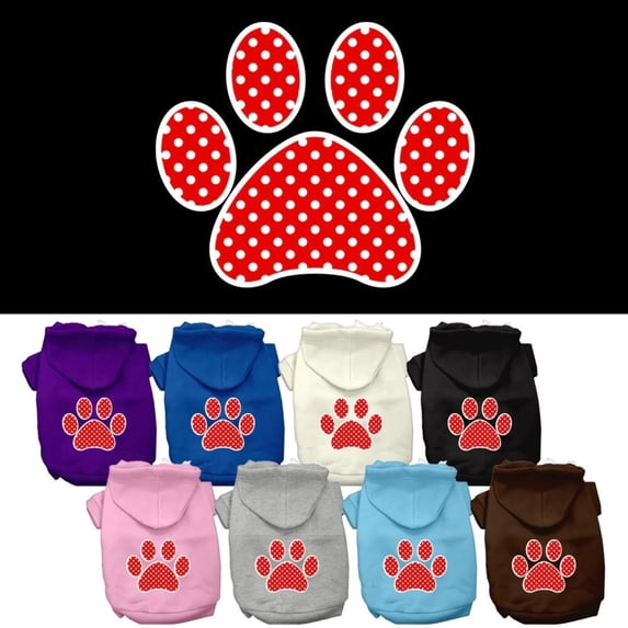 Pet Dog Cat Hoodie Screen Printed, "Red Swiss Dots Paw"