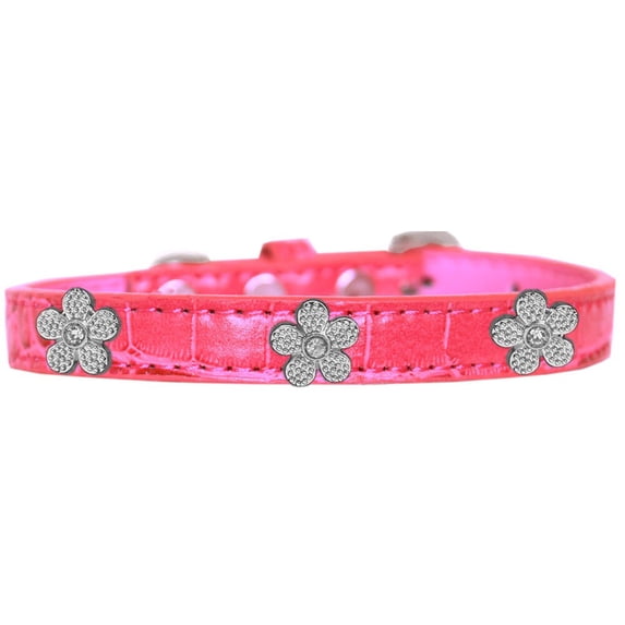 Dog, Puppy Pet Designer Croc Widget Collar, "Silver Flowers"