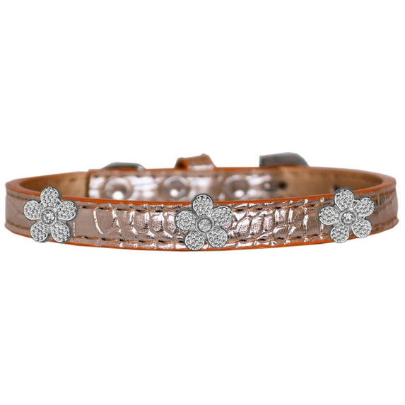 Dog, Puppy Pet Designer Croc Widget Collar, "Silver Flowers"