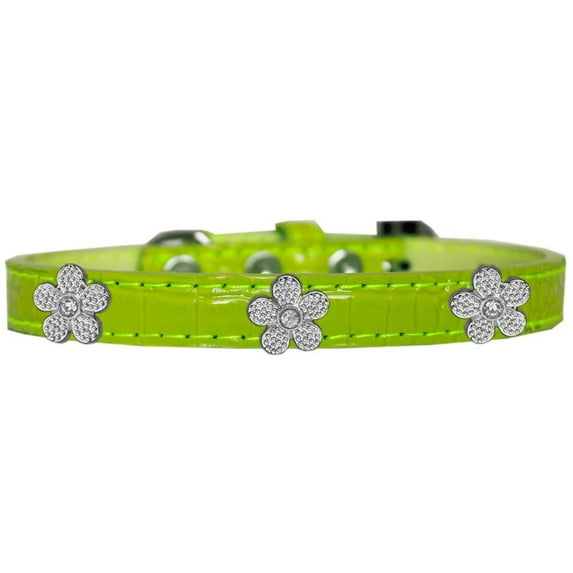Dog, Puppy Pet Designer Croc Widget Collar, "Silver Flowers"