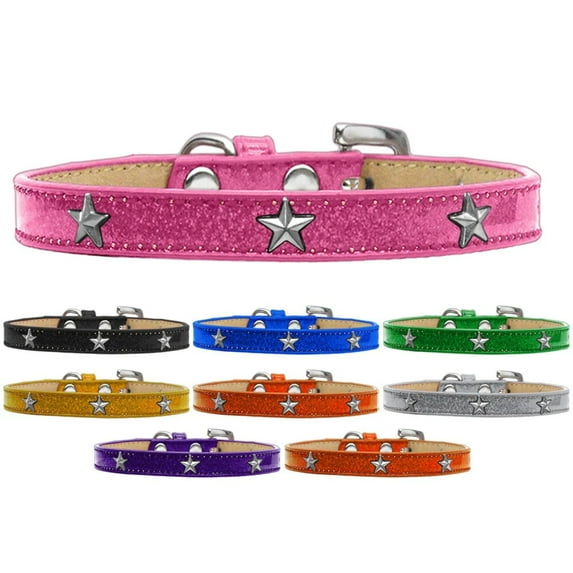 Mirage Pet Silver Star Widget Dog Collar Blue Ice Cream Size 10
