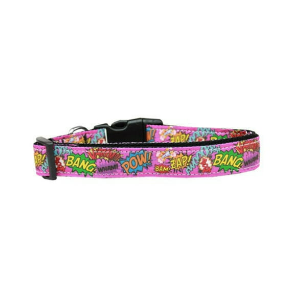 Pet Dog Cat Nylon Collar or Leash, "Superhero Sound Effects Pink"