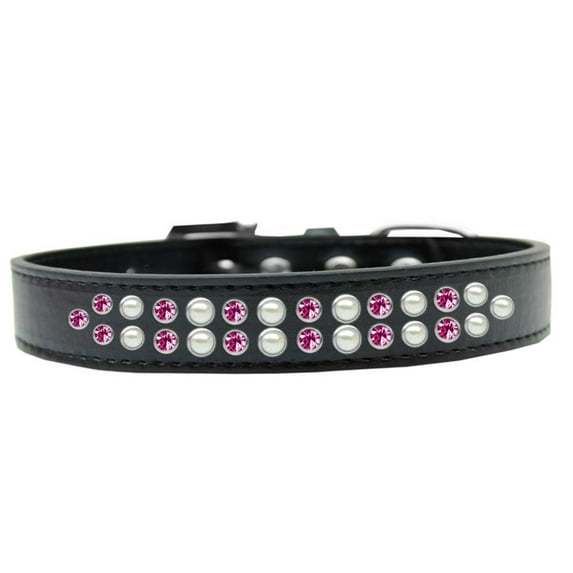 Dog, Puppy Pet Fashion Collar, "Two Row Pearl And Pink Crystal Rimsets"
