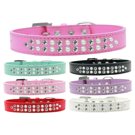 Mirage Pet Two Row Pearl and Clear Crystal Size 20 Red Dog Collar