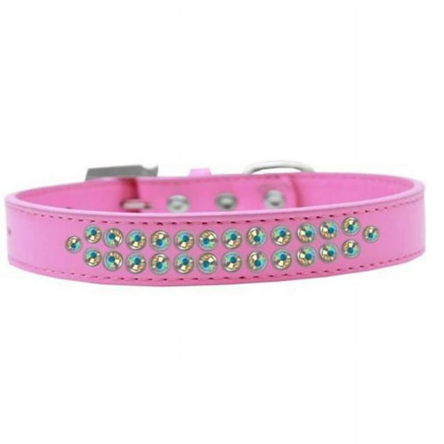 Mirage Pet Products613-02 BPK-20 Two Row AB Crystal Dog Collar, Bright Pink - Size 20