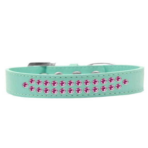 Dog, Puppy Pet Fashion Collar, "Two Row Bright Pink Crystal Rimsets"