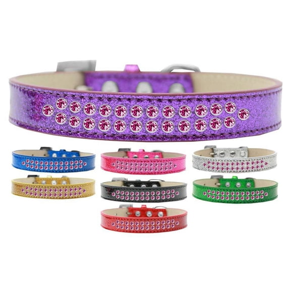 Dog, Puppy Pet Ice Cream Collar, "Two Row Bright Pink Crystal Rimsets"