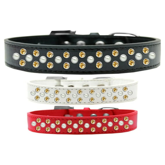 Dog, Puppy Pet Fashion Collar, "Pearl and Yellow Crystal Rimsets Sprinkles"