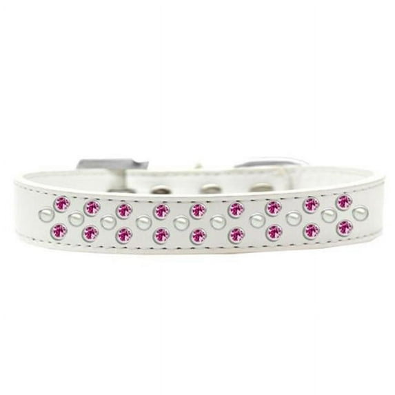 Mirage Pet Products616-4 WT-16 Sprinkles Pearl & Bright Pink Crystals Dog Collar, White - Size 16