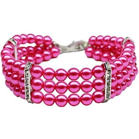 Mirage Pet Products99-05 MDBPK Three Row Pearl Necklace, Bright Pink - Medium 10-12