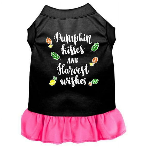 Mirage Pet Pumpkin Kisses Screen Print Dog Dress, Black with Bright Pink - Extra Small