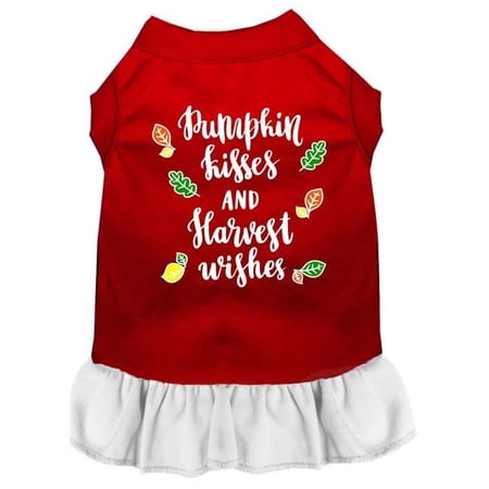 Mirage Pet Pumpkin Kisses Screen Print Dog Dress, Red with White - Medium -12