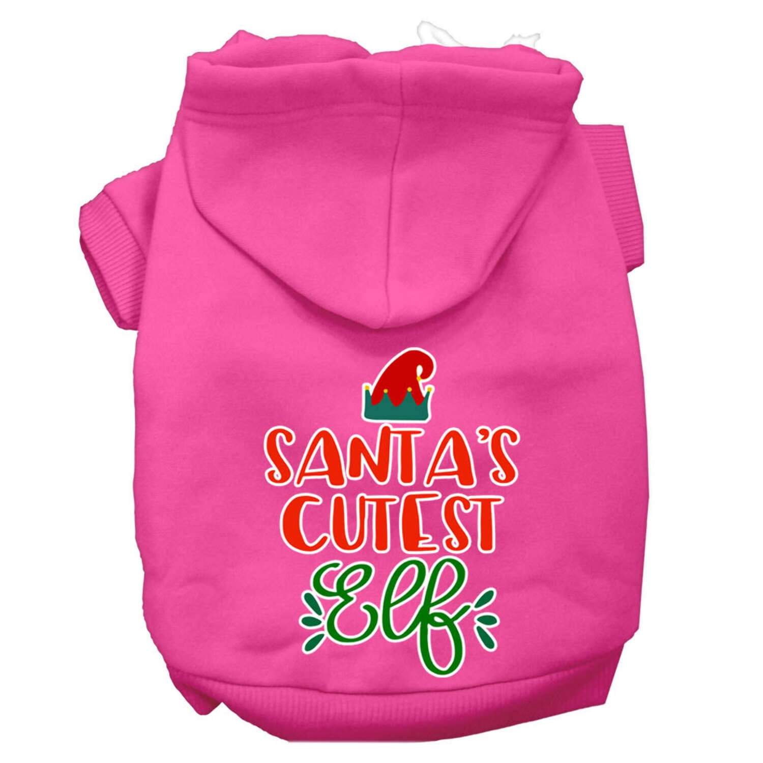 Mirage Pet Santa's Cutest Elf Screen Print Dog Hoodie Bright Pink S ...