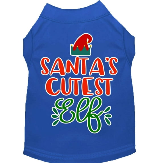 Mirage Pet Santa's Cutest Elf Screen Print Dog Shirt Blue Med