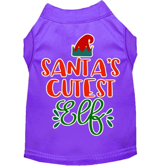 Mirage Pet Santa's Cutest Elf Screen Print Dog Shirt Purple Med