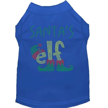 Mirage Pet Santas Elf Rhinestone Dog Shirt, Blue - Large 14