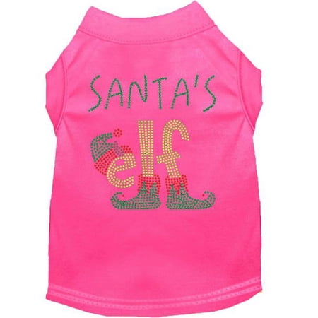 Mirage Pet Santas Elf Rhinestone Dog Shirt, Bright Pink - Extra Large 16