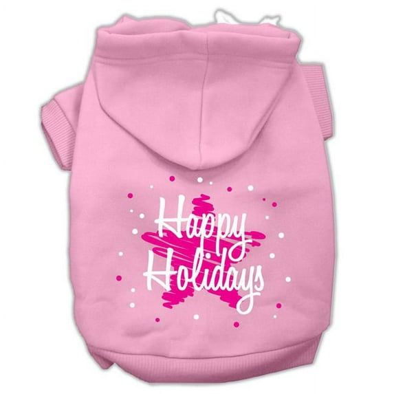 Mirage Pet Scribble Happy Holidays Screenprint Pet Hoodies, Light Pink - Extra Large