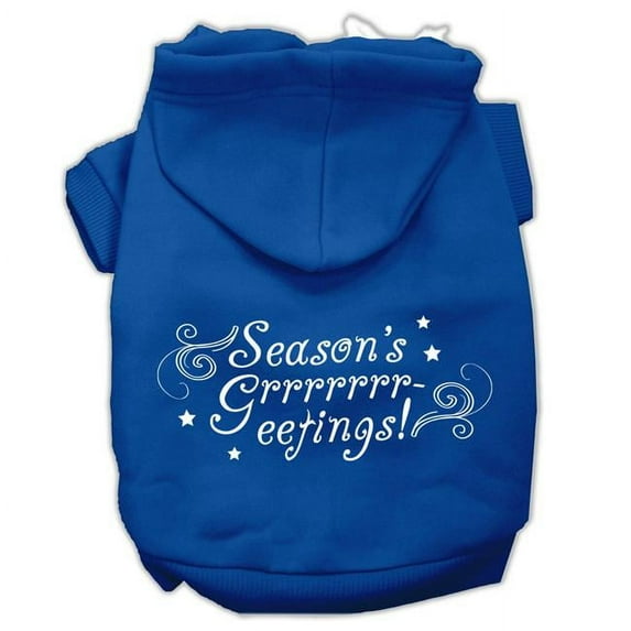 Mirage Pet Seasons Greetings Screen Print Pet Hoodies, Blue - Large