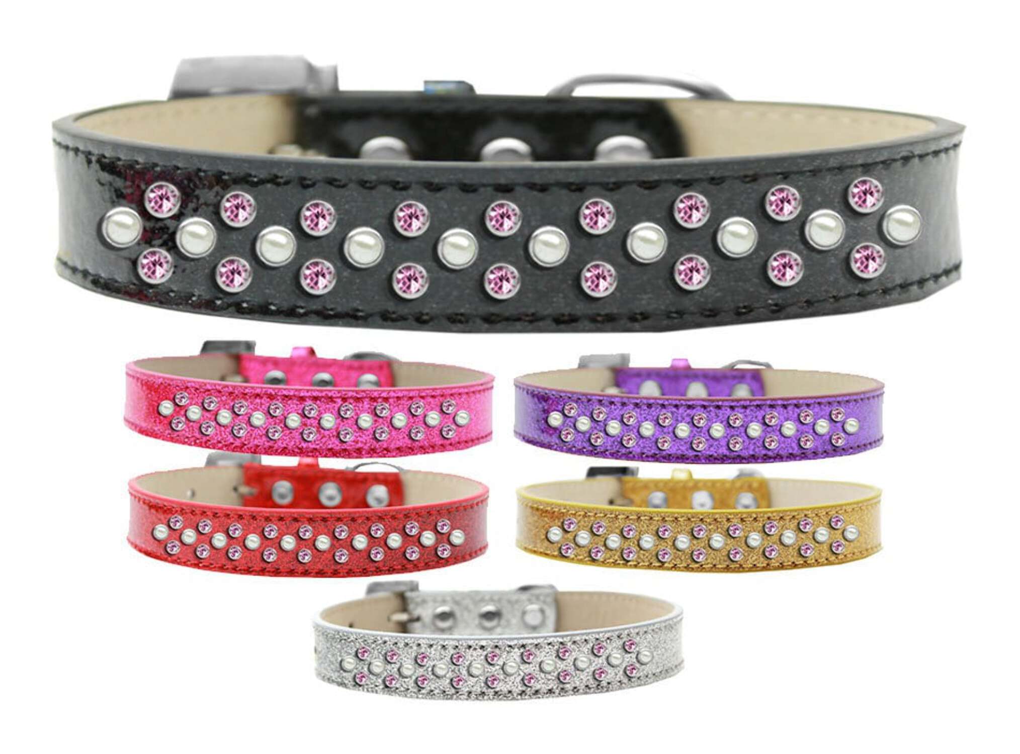 Sprinkles Ice Cream Dog Collar Pearl And Light Pink Crystals Size Size 20 Silver