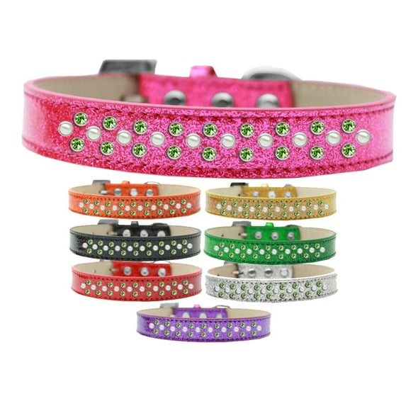 Sprinkles Ice Cream Dog Collar Pearl And Lime Green Crystals Size Size 18 Gold
