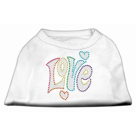 Mirage Pet Technicolor Love Rhinestone Pet Shirt, White - 3XL