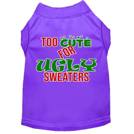 Christmas Pet Dog Cat Shirt Screen Printed, "Too Cute For Ugly Sweaters"