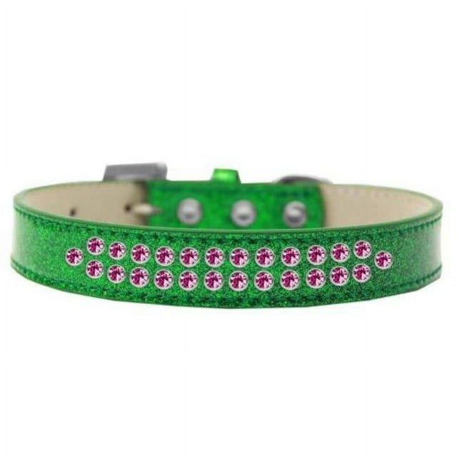 Mirage Pet Two Row Bright Pink Crystal Size 16 Emerald Green Ice Cream Dog Collar