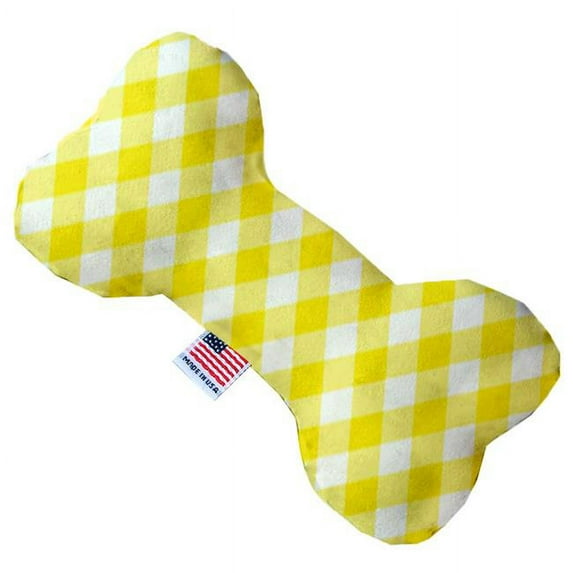 Mirage Pet Yellow Plaid Canvas Bone Dog Toy - 8 in.