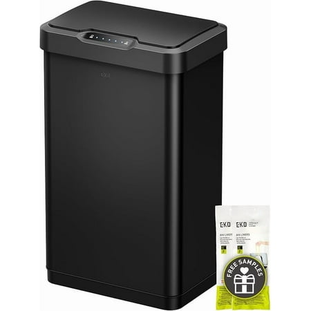 Mirage-T 50 Liter / 13.2 Gallon Touchless Rectangular Motion Sensor Trash Can, Brushed Stainless Steel Finish (Matte Black)