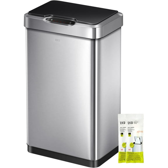 Mirage-T 50 Liter / 13.2 Gallon Touchless Rectangular Motion Sensor Trash Can, Brushed Stainless Steel Finish