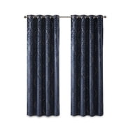 Mirage Total Blackout Grommet Top Curtain Panel - Navy Knitted Jacquard Damask, 100% Polyester with Foamback & Bonding Finish for Ultimate Light Control, 52"x84"