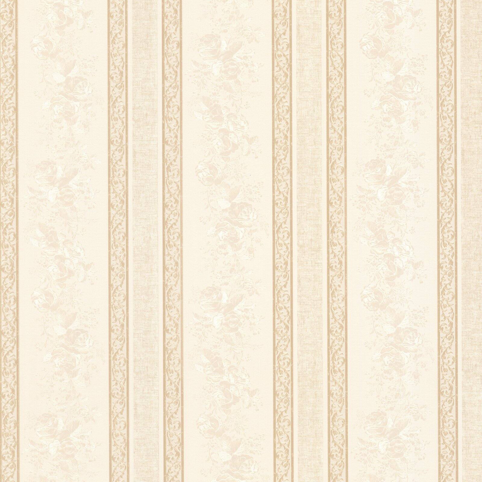 Mirage Trish Cream Satin Floral Scroll Stripe Wallpaper