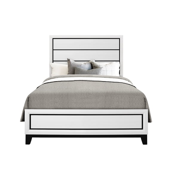 Mirage White Full Bed, Construction With Panel Headboard, Contemporary Low Profile Bed And Tapered Legs Durably Built