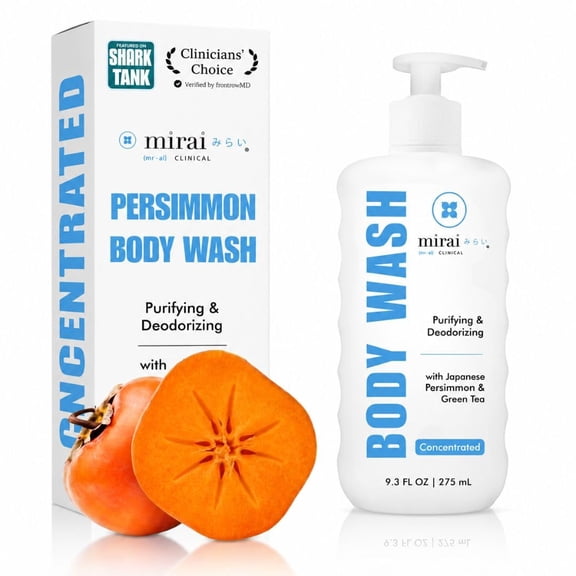 Mirai Clinical Persimmon Body Wash for Old People Smell, Nonenal Solution | Moisturising Body Wash for Strong Body Odor, Japanese Persimmon and Green Tea Extracts, For Men and Women, 9.29 Fl oz