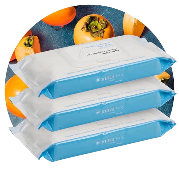 Mirai Clinical Deodorizing Body Wipes for Women & Men - Fights Nonenal Odor - 3 Pack