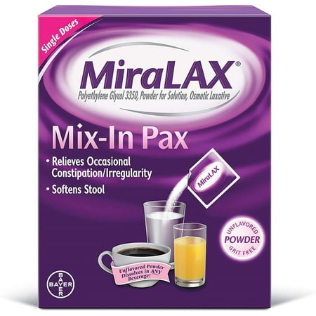 Miralax Mix-In Laxative Powder Gentle Constipation Relief, 10 ct, 3 Pack